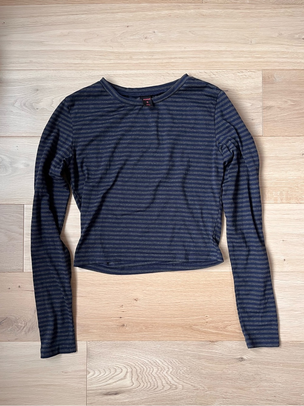 ROMWE Navy and Charcoal Striped Long Sleeve